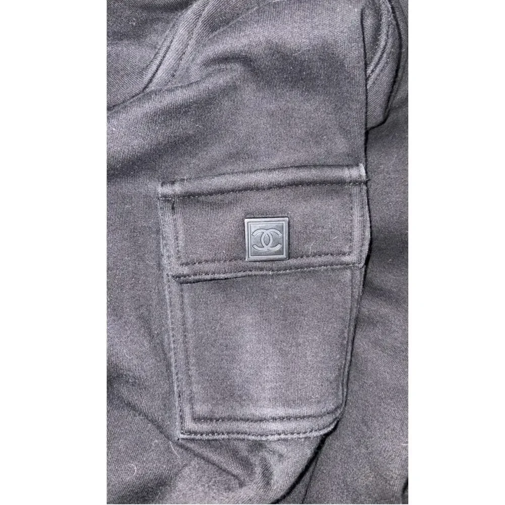 Vintage CHANEL Sports Line 03P Black Blue Trim Full Zip Hoodie   Size: FR 40 / M